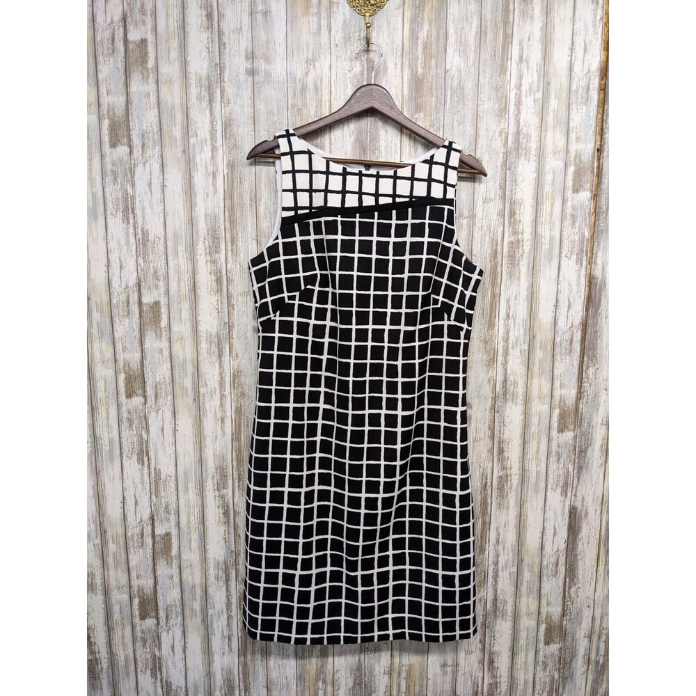 Chaps Women's Black White Sleeveless Sheath Dress Striped Check Size 12